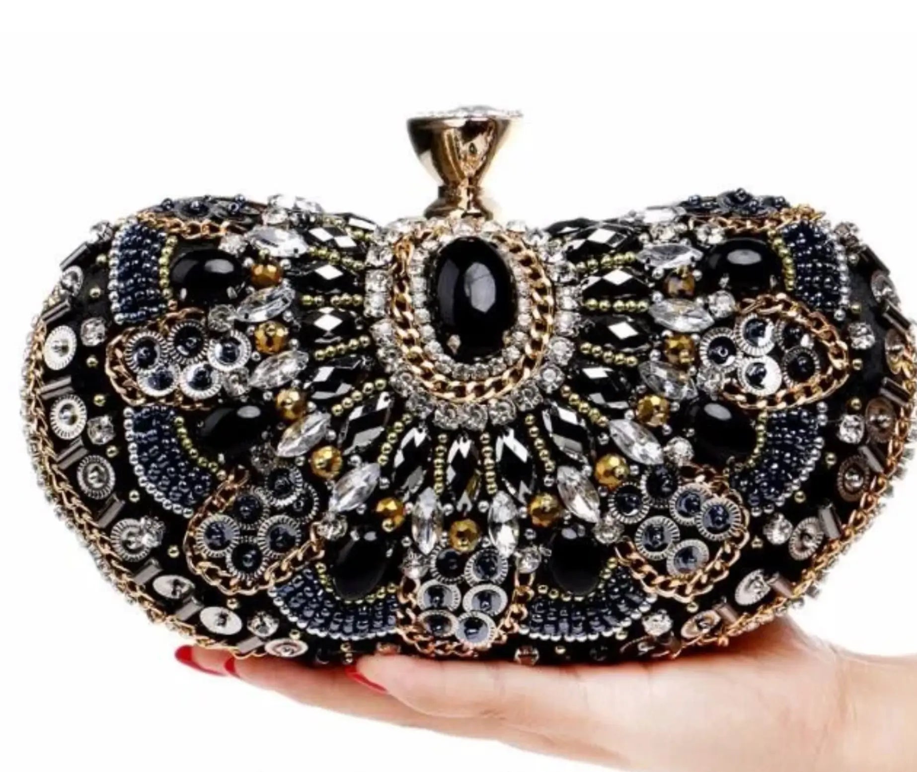 NEW Women Classic Evening Crystal Stone Clutch Bag