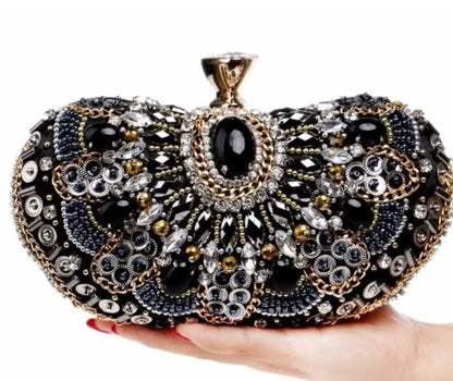NEW Women Classic Evening Crystal Stone Clutch Bag