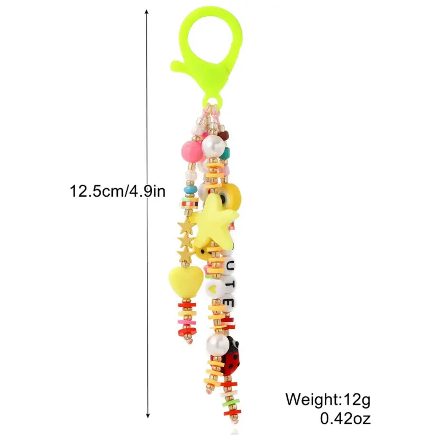 Cute Acrylic Keychains Rainbow Polymer Clay Beaded Tassel Purse Bag