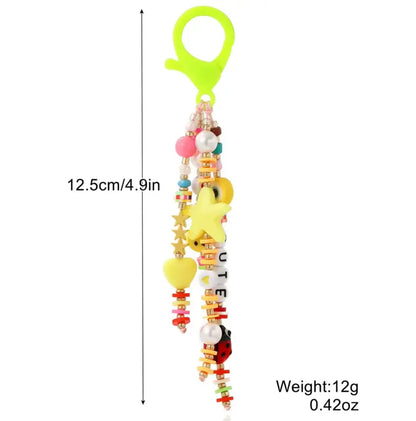Cute Acrylic Keychains Rainbow Polymer Clay Beaded Tassel Purse Bag