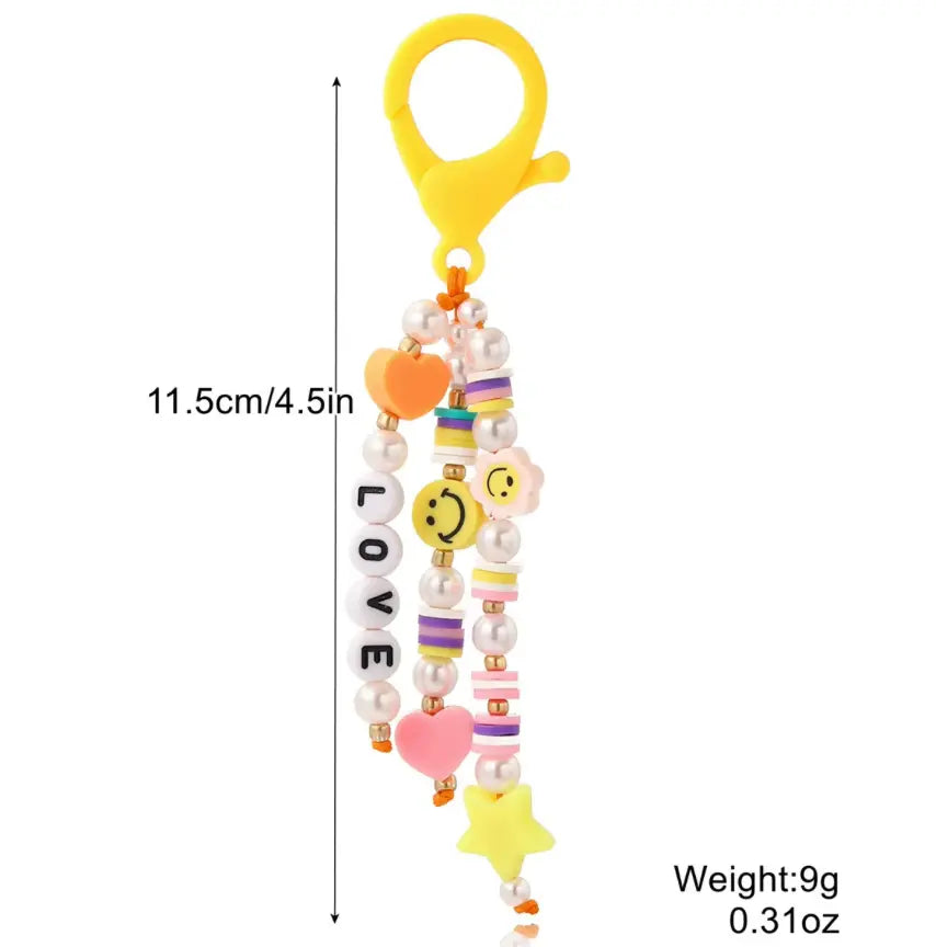 Cute Acrylic Keychains Rainbow Polymer Clay Beaded Tassel Purse Bag