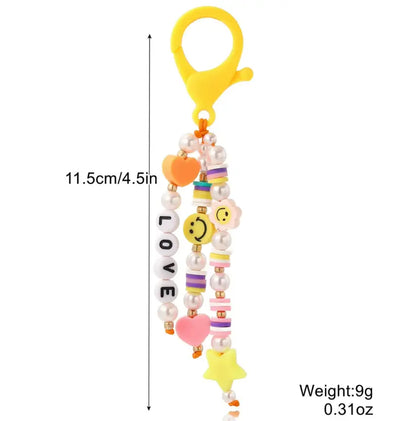 Cute Acrylic Keychains Rainbow Polymer Clay Beaded Tassel Purse Bag