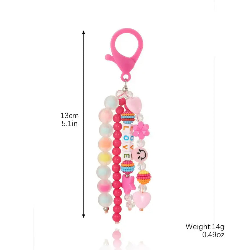 Cute Acrylic Keychains Rainbow Polymer Clay Beaded Tassel Purse Bag