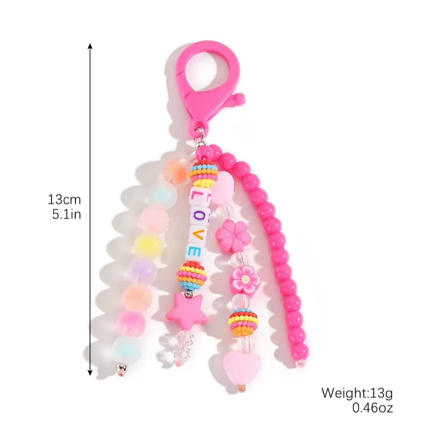 Cute Acrylic Keychains Rainbow Polymer Clay Beaded Tassel Purse Bag