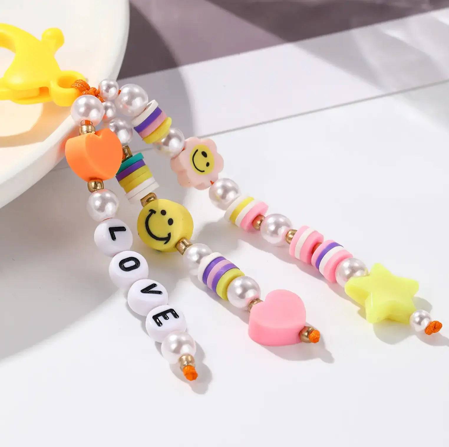 Cute Acrylic Keychains Rainbow Polymer Clay Beaded Tassel Purse Bag