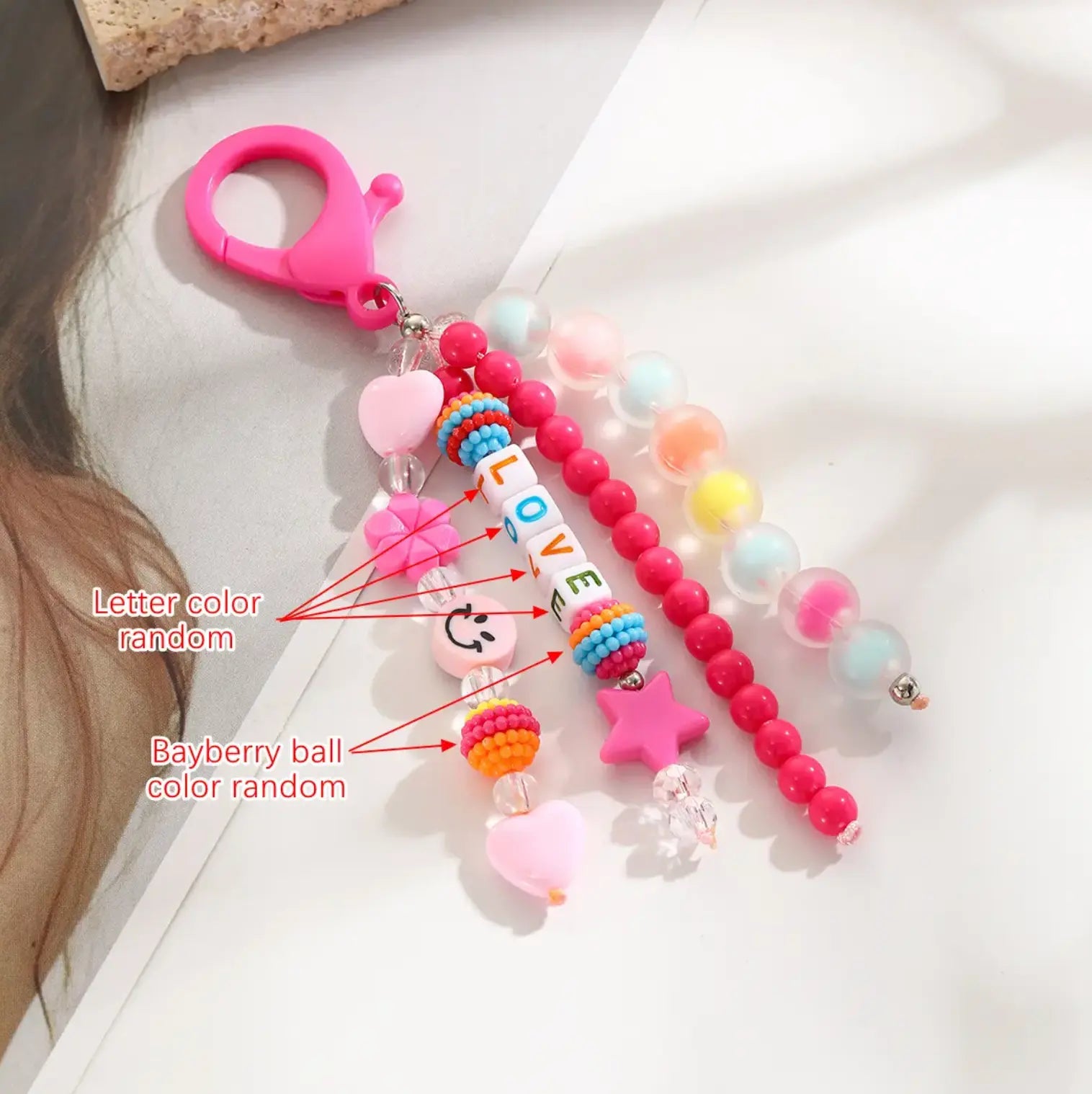 Cute Acrylic Keychains Rainbow Polymer Clay Beaded Tassel Purse Bag