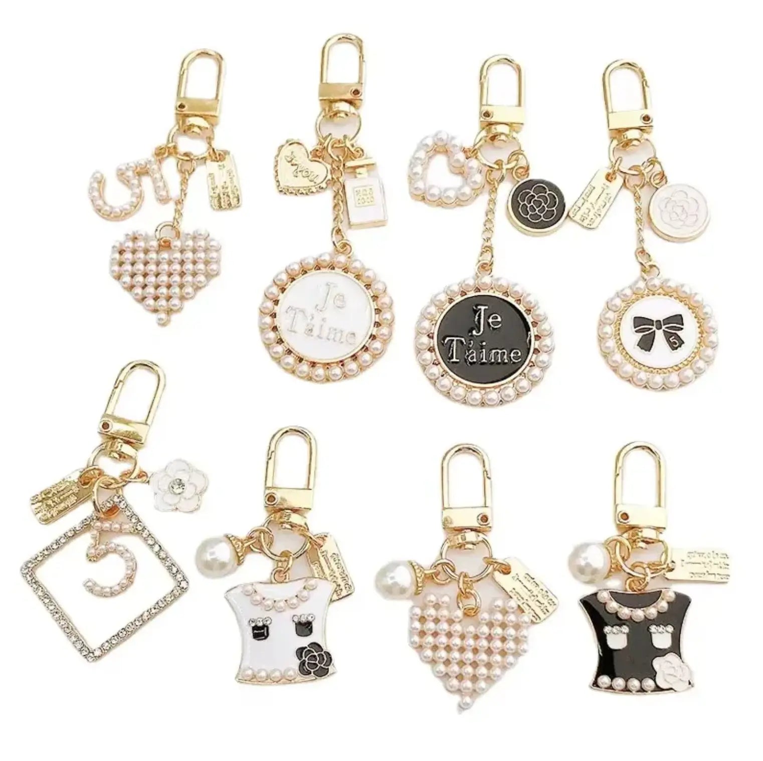Diamond Keychain Perfume Bottle Bow Pearl Diy Bling Bag Pendant Charm Heart