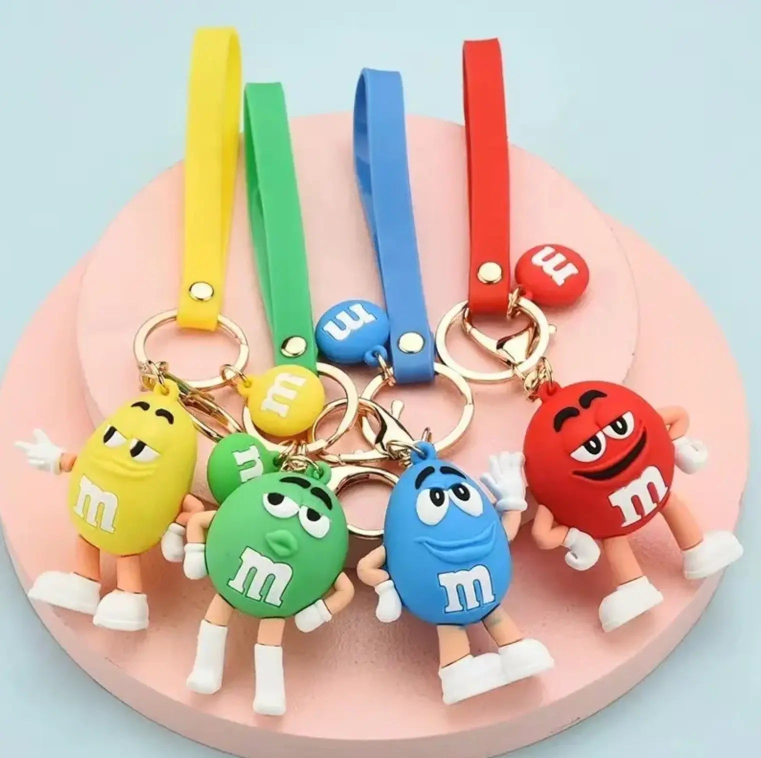 M&M Chocolate Bean Keychains Funny Silicone Doll and Bag Pendant Couple Keychains Kid