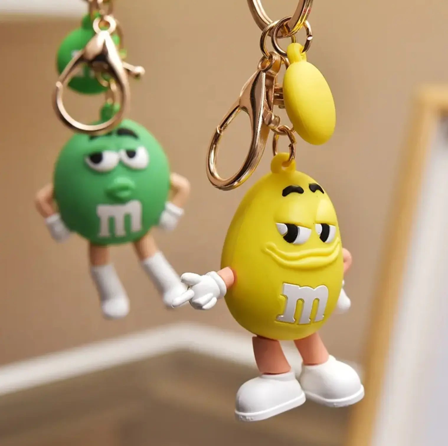 M&M Chocolate Bean Keychains Funny Silicone Doll and Bag Pendant Couple Keychains Kid