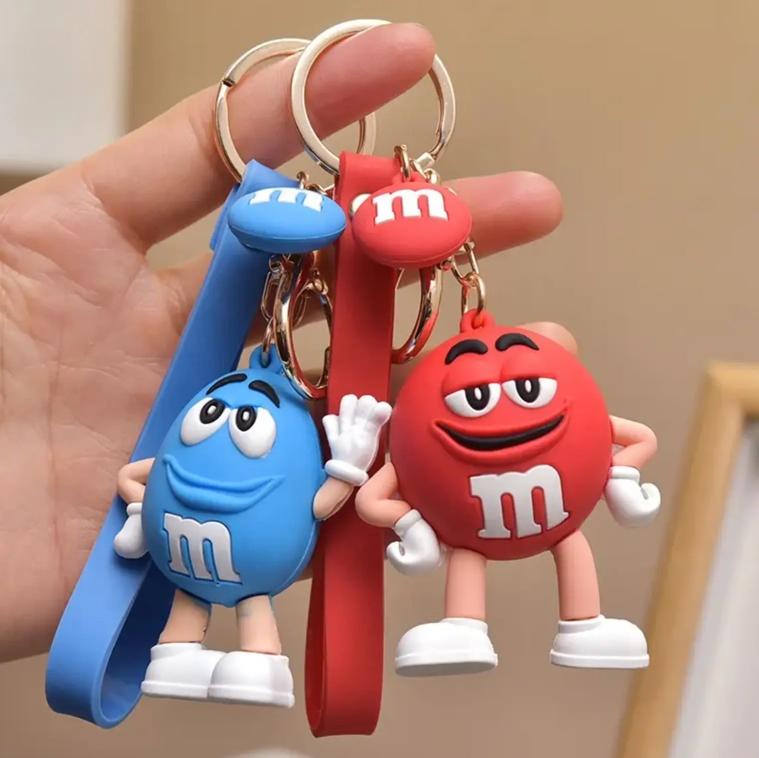 M&M Chocolate Bean Keychains Funny Silicone Doll and Bag Pendant Couple Keychains Kid