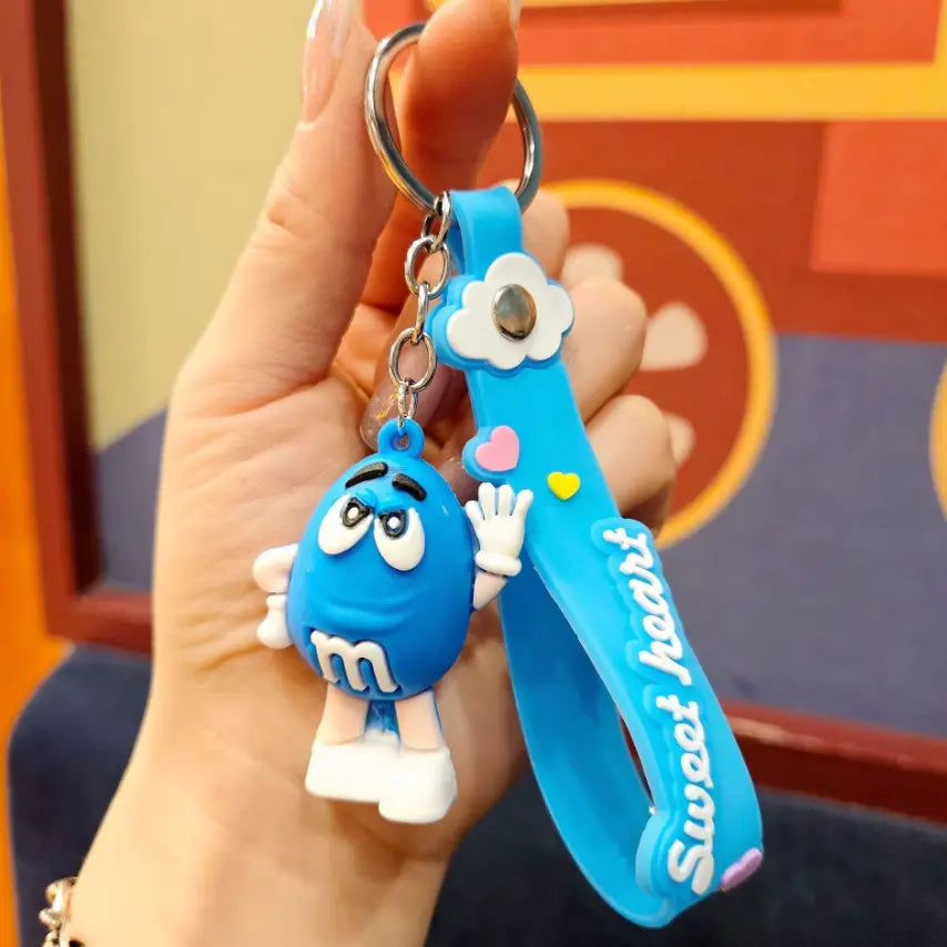 M&M Chocolate Bean Keychains Funny Silicone Doll and Bag Pendant Couple Keychains Kid