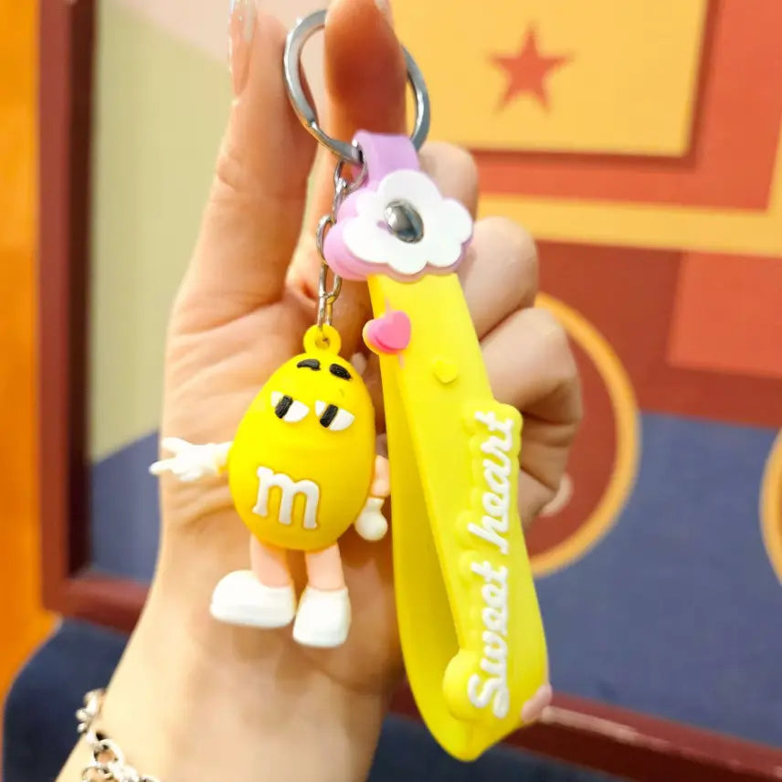 M&M Chocolate Bean Keychains Funny Silicone Doll and Bag Pendant Couple Keychains Kid