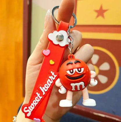 M&M Chocolate Bean Keychains Funny Silicone Doll and Bag Pendant Couple Keychains Kid