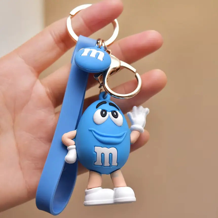 M&M Chocolate Bean Keychains Funny Silicone Doll and Bag Pendant Couple Keychains Kid