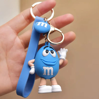 M&M Chocolate Bean Keychains Funny Silicone Doll and Bag Pendant Couple Keychains Kid