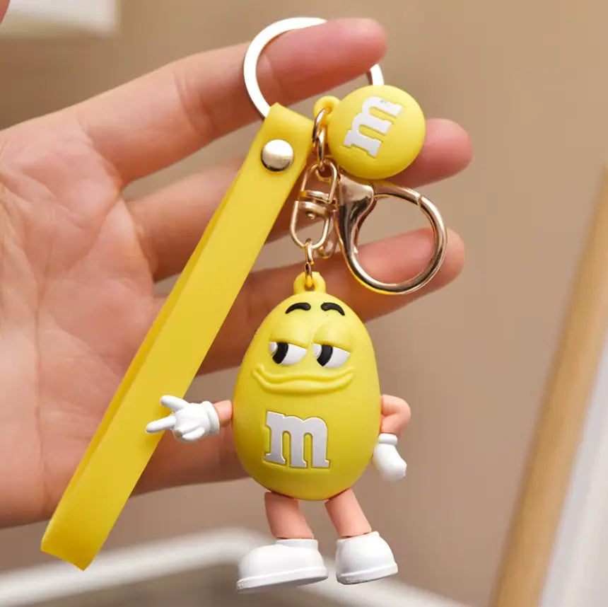 M&M Chocolate Bean Keychains Funny Silicone Doll and Bag Pendant Couple Keychains Kid