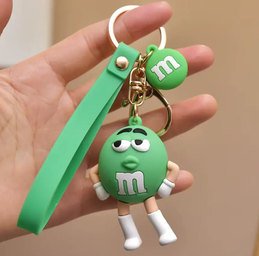 M&M Chocolate Bean Keychains Funny Silicone Doll and Bag Pendant Couple Keychains Kid