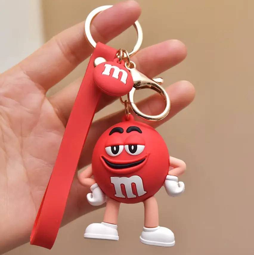 M&M Chocolate Bean Keychains Funny Silicone Doll and Bag Pendant Couple Keychains Kid