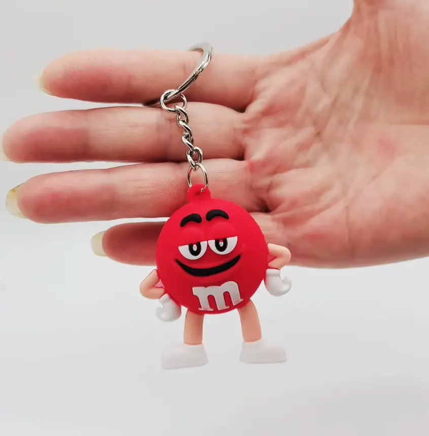 M&M Chocolate Bean Keychains Funny Silicone Doll and Bag Pendant Couple Keychains Kid