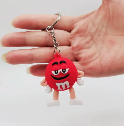 M&M Chocolate Bean Keychains Funny Silicone Doll and Bag Pendant Couple Keychains Kid