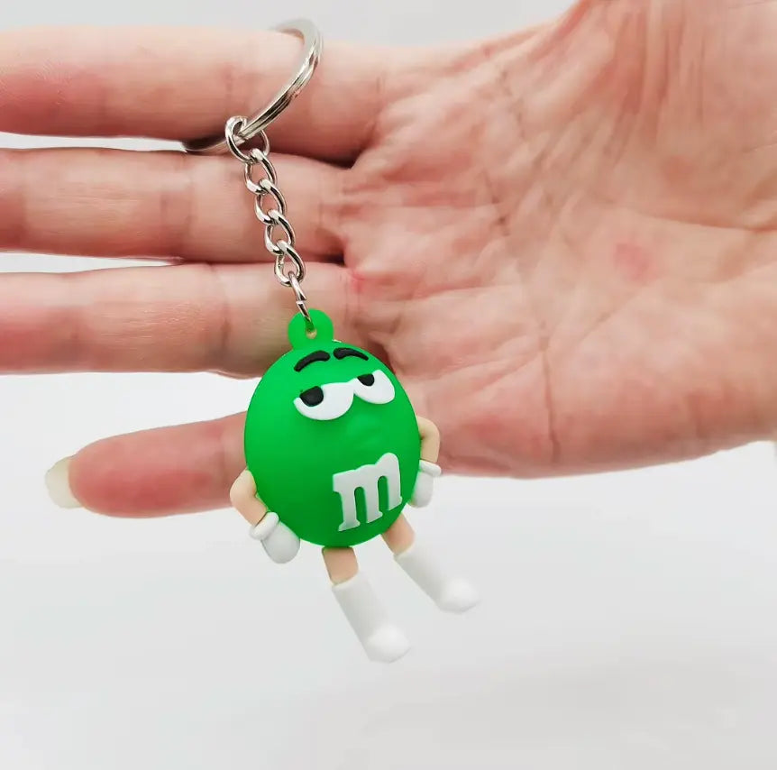 M&M Chocolate Bean Keychains Funny Silicone Doll and Bag Pendant Couple Keychains Kid