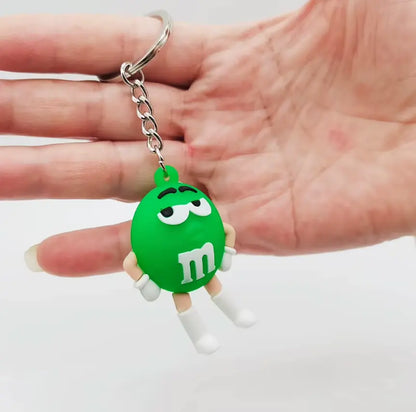 M&M Chocolate Bean Keychains Funny Silicone Doll and Bag Pendant Couple Keychains Kid