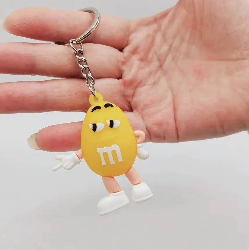 M&M Chocolate Bean Keychains Funny Silicone Doll and Bag Pendant Couple Keychains Kid
