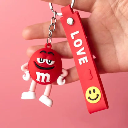 M&M Chocolate Bean Keychains Funny Silicone Doll and Bag Pendant Couple Keychains Kid