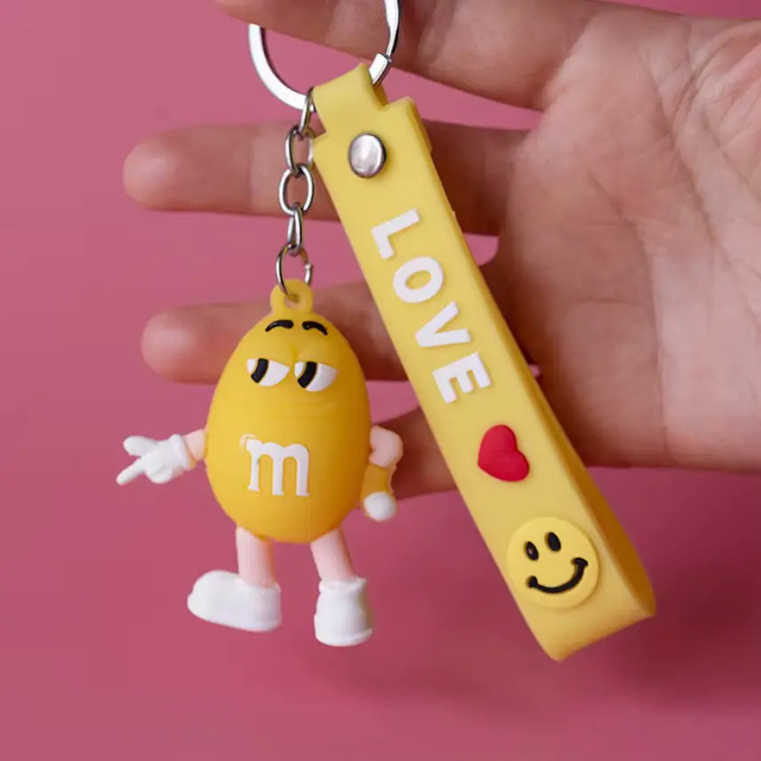 M&M Chocolate Bean Keychains Funny Silicone Doll and Bag Pendant Couple Keychains Kid