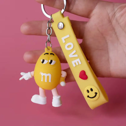 M&M Chocolate Bean Keychains Funny Silicone Doll and Bag Pendant Couple Keychains Kid