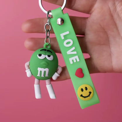 M&M Chocolate Bean Keychains Funny Silicone Doll and Bag Pendant Couple Keychains Kid