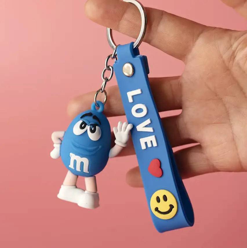 M&M Chocolate Bean Keychains Funny Silicone Doll and Bag Pendant Couple Keychains Kid