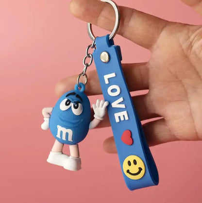 M&M Chocolate Bean Keychains Funny Silicone Doll and Bag Pendant Couple Keychains Kid