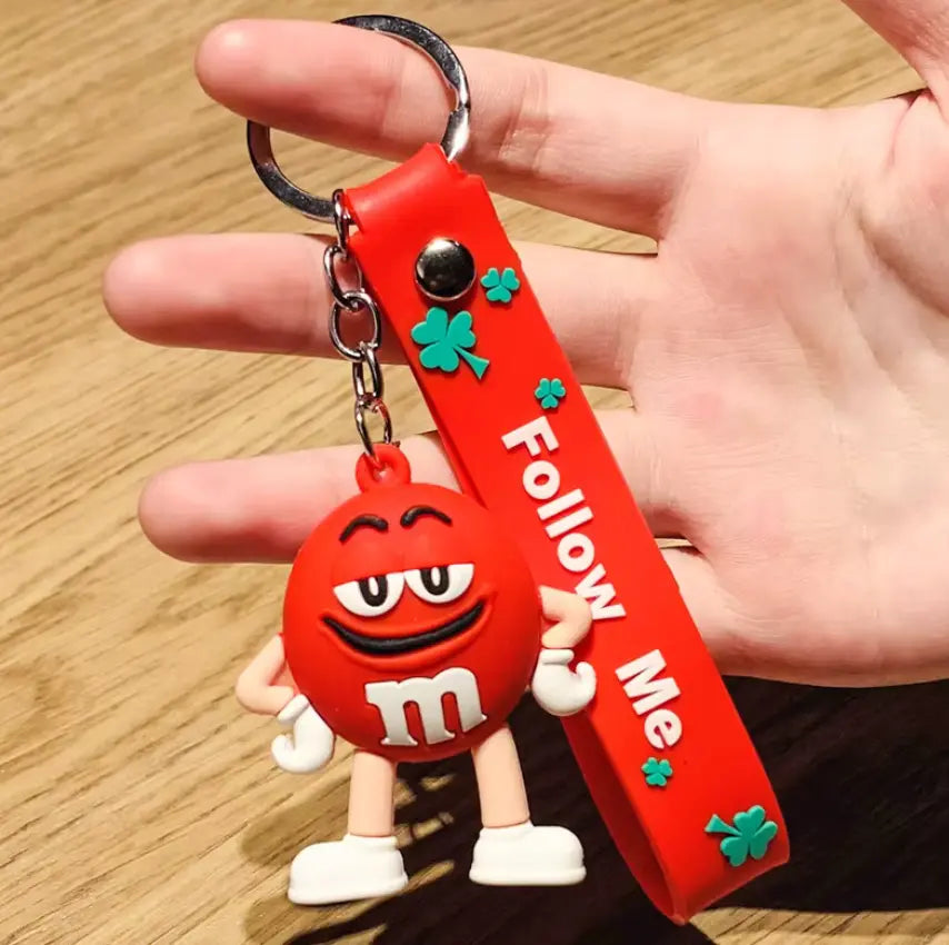 M&M Chocolate Bean Keychains Funny Silicone Doll and Bag Pendant Couple Keychains Kid