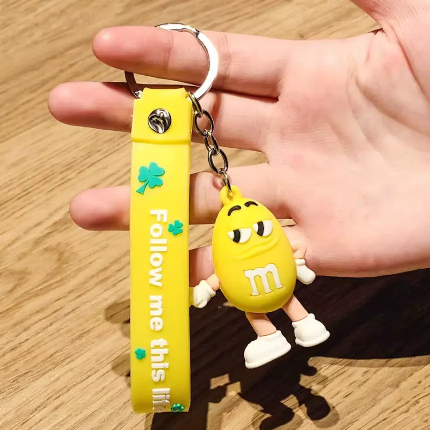 M&M Chocolate Bean Keychains Funny Silicone Doll and Bag Pendant Couple Keychains Kid