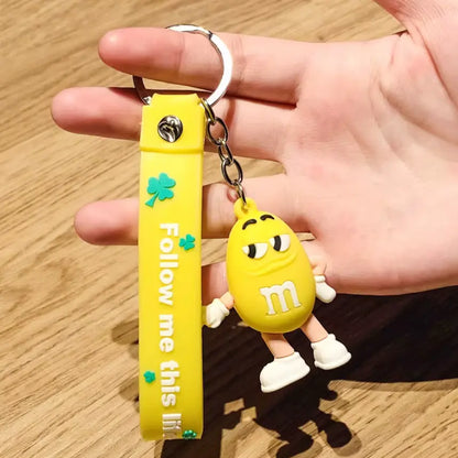M&M Chocolate Bean Keychains Funny Silicone Doll and Bag Pendant Couple Keychains Kid
