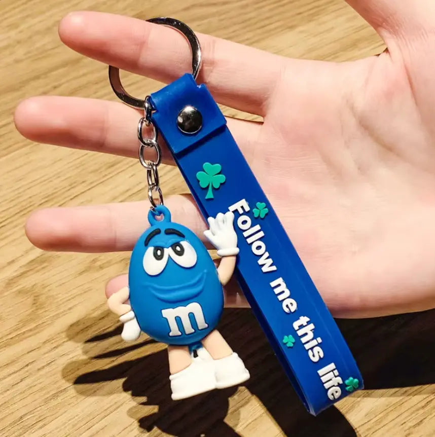 M&M Chocolate Bean Keychains Funny Silicone Doll and Bag Pendant Couple Keychains Kid