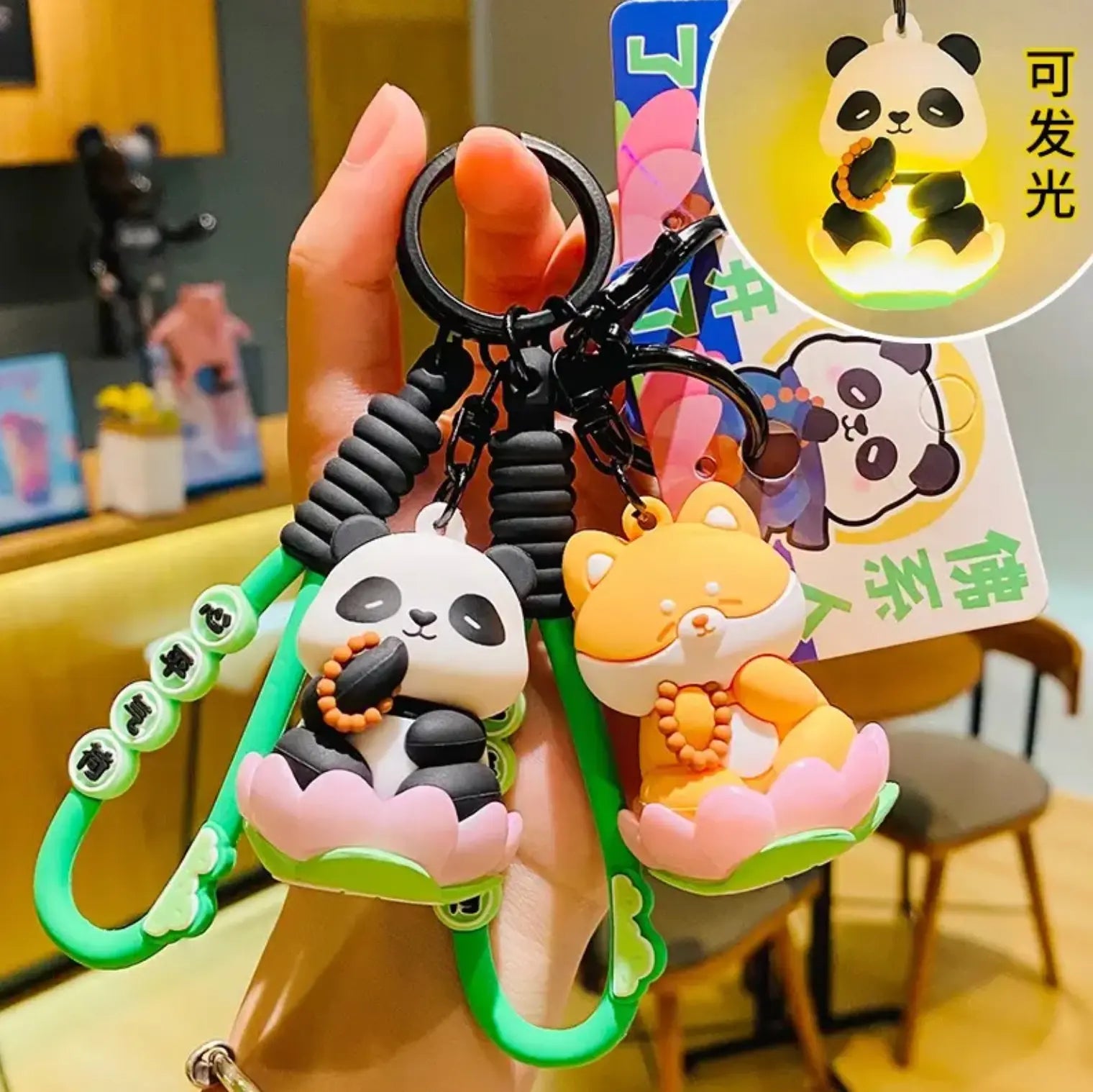 New Cat keychains Toy 3D Cartoon Characters Cute Lucky Light Panda Cat