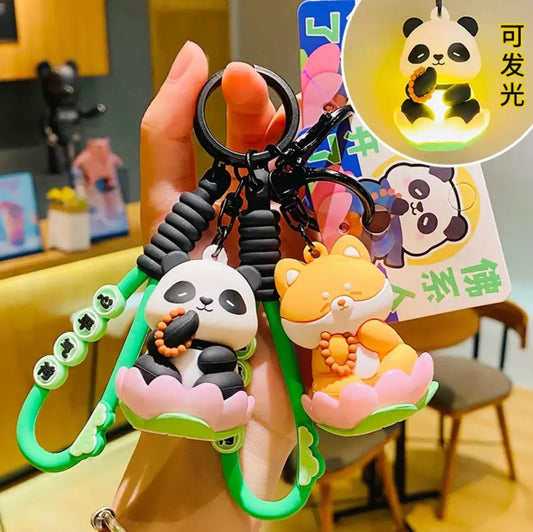 New Cat keychains Toy 3D Cartoon Characters Cute Lucky Light Panda Cat