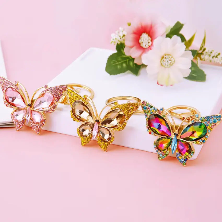 Cute Butterfly Keychain Sparkling Rhinestone Crystal And Charm Pendant