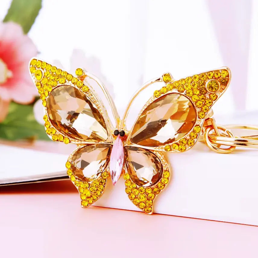Cute Butterfly Keychain Sparkling Rhinestone Crystal And Charm Pendant