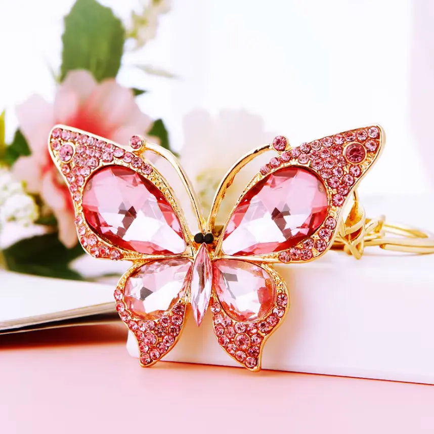 Cute Butterfly Keychain Sparkling Rhinestone Crystal And Charm Pendant