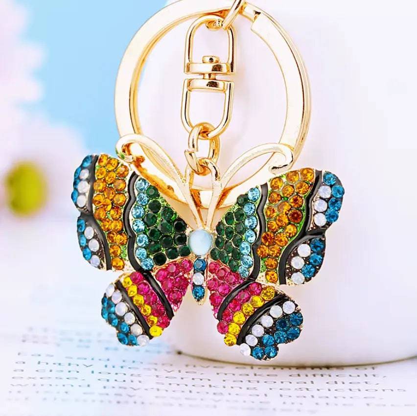 Cute Butterfly Keychain Sparkling Rhinestone Crystal And Charm Pendant