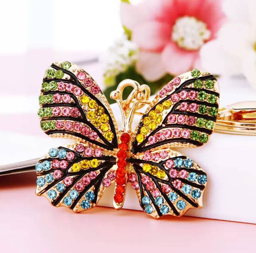Cute Butterfly Keychain Sparkling Rhinestone Crystal And Charm Pendant