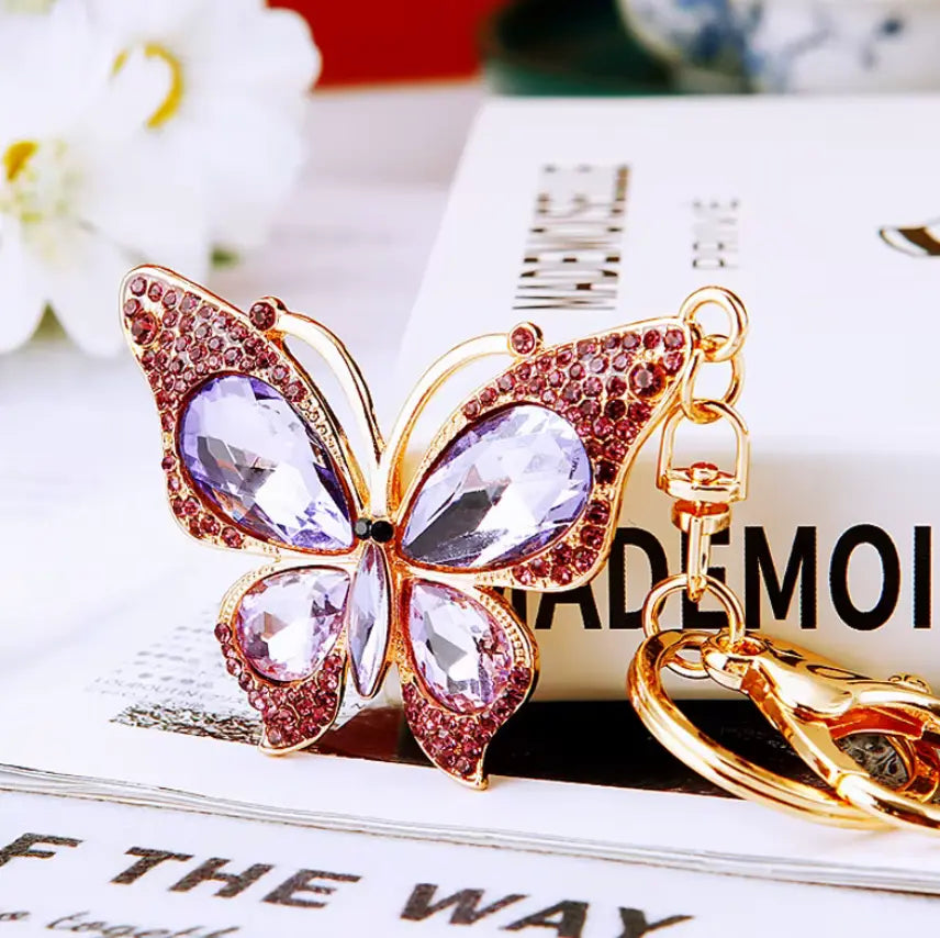 Cute Butterfly Keychain Sparkling Rhinestone Crystal And Charm Pendant