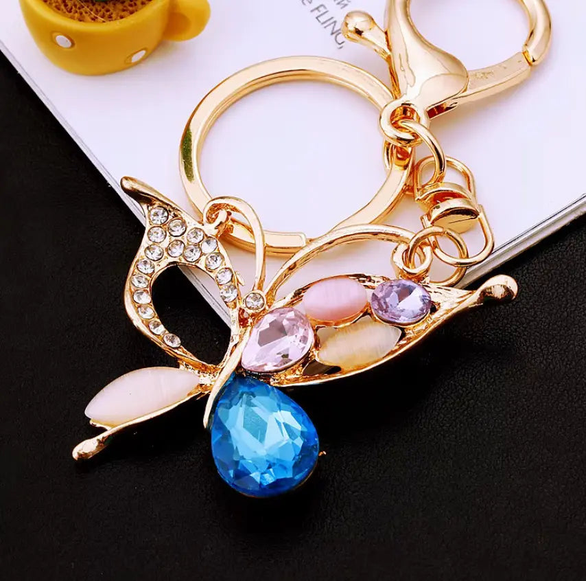 Cute Butterfly Keychain Sparkling Rhinestone Crystal And Charm Pendant