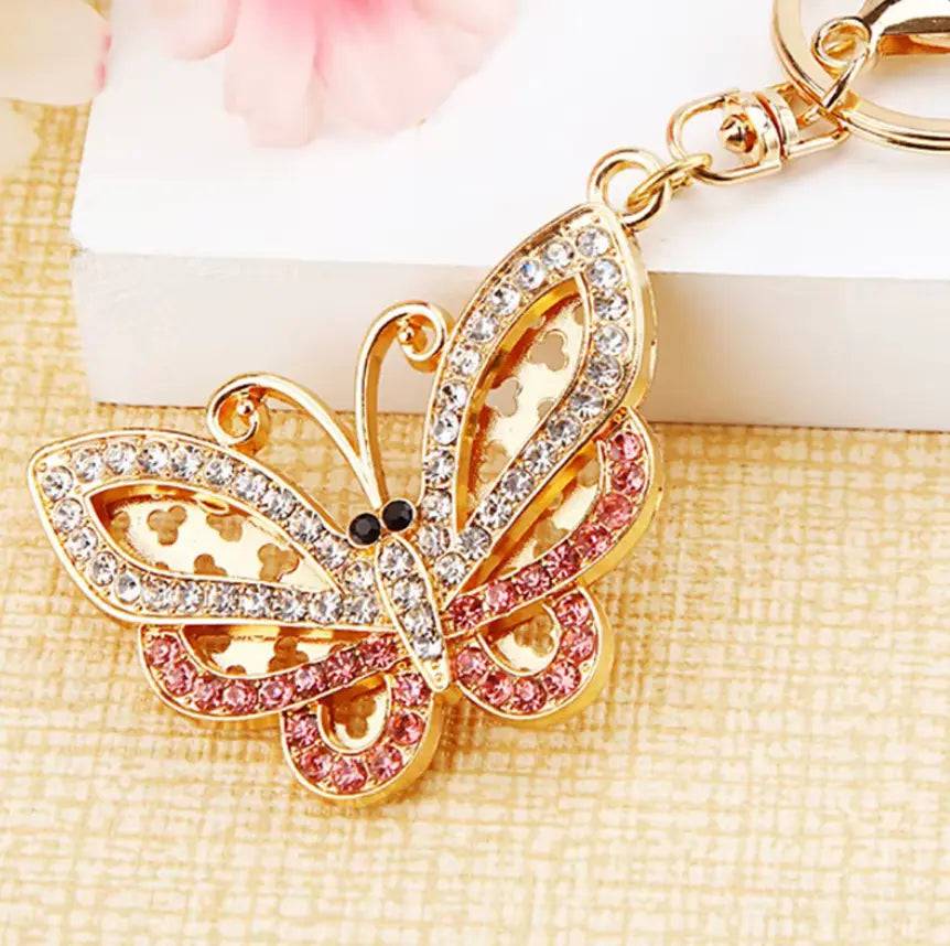 Cute Butterfly Keychain Sparkling Rhinestone Crystal And Charm Pendant