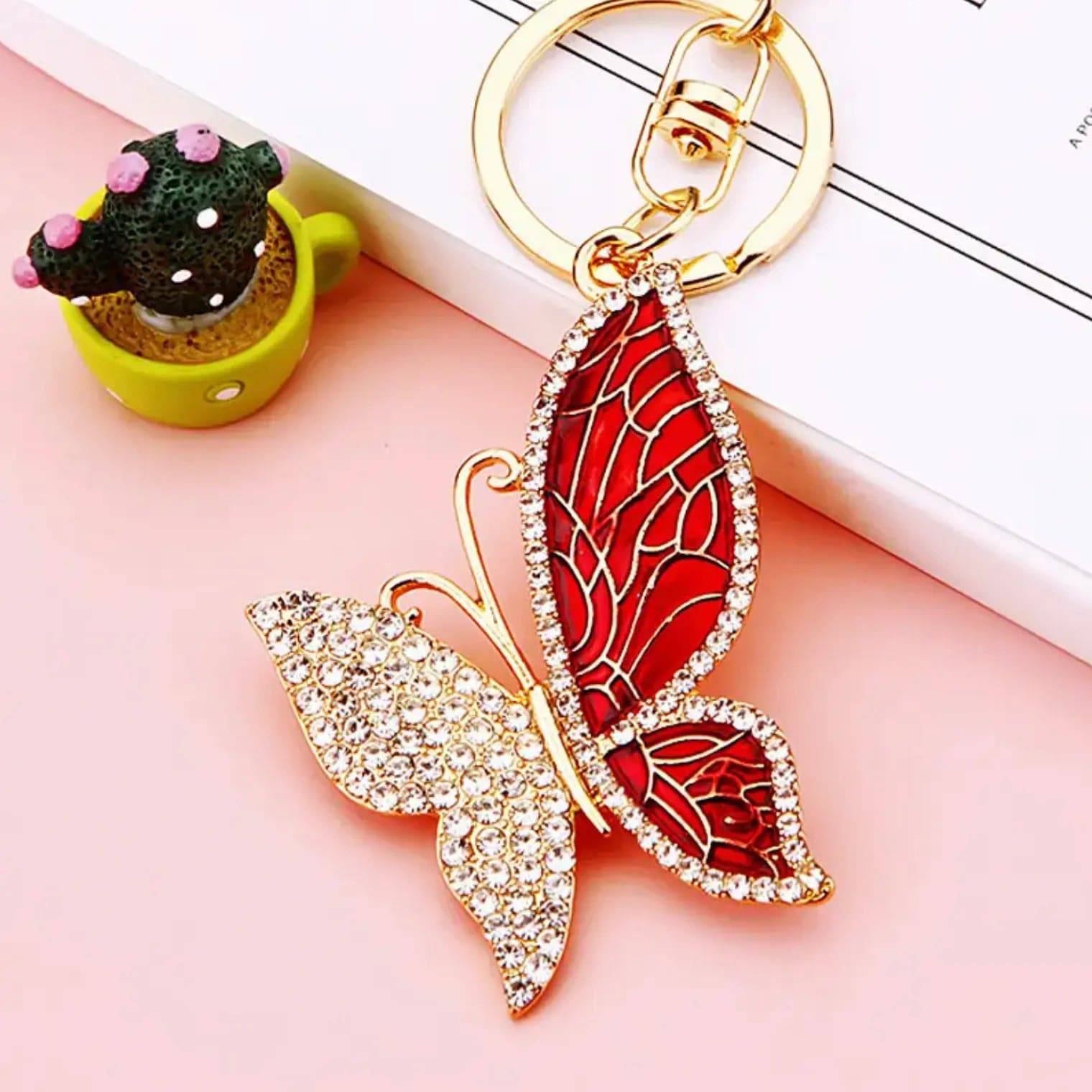 Cute Butterfly Keychain Sparkling Rhinestone Crystal And Charm Pendant