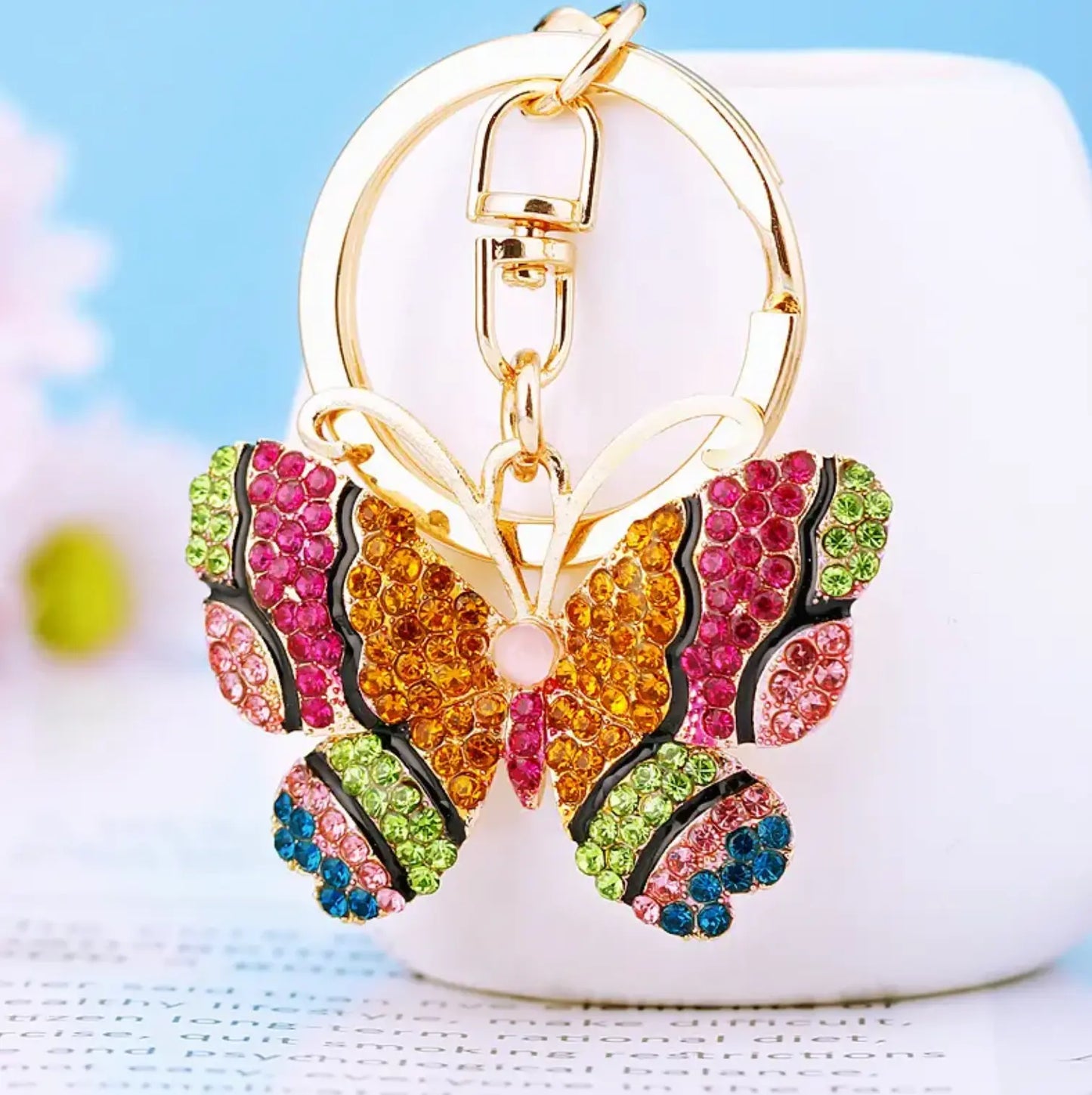 Cute Butterfly Keychain Sparkling Rhinestone Crystal And Charm Pendant