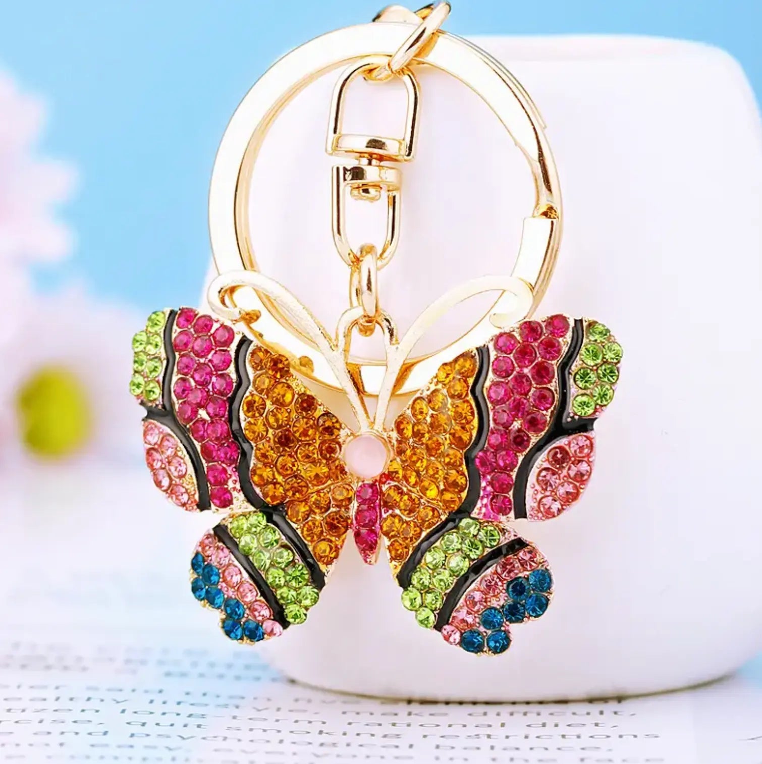 Cute Butterfly Keychain Sparkling Rhinestone Crystal And Charm Pendant